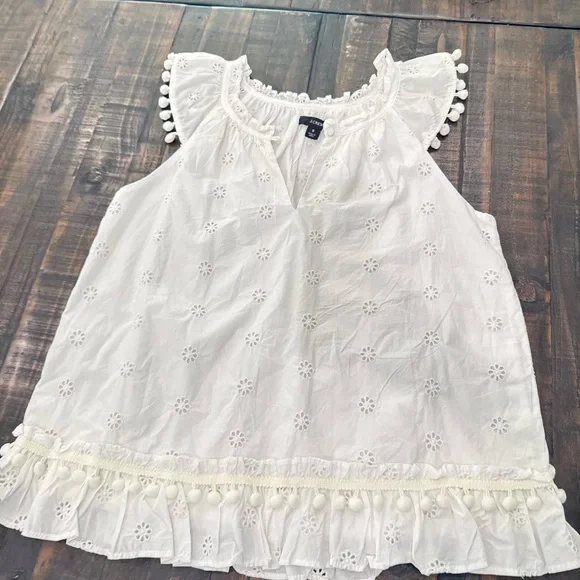 J. Crew White Eyelet Blouse with Ruffles - Picture 3 of 11